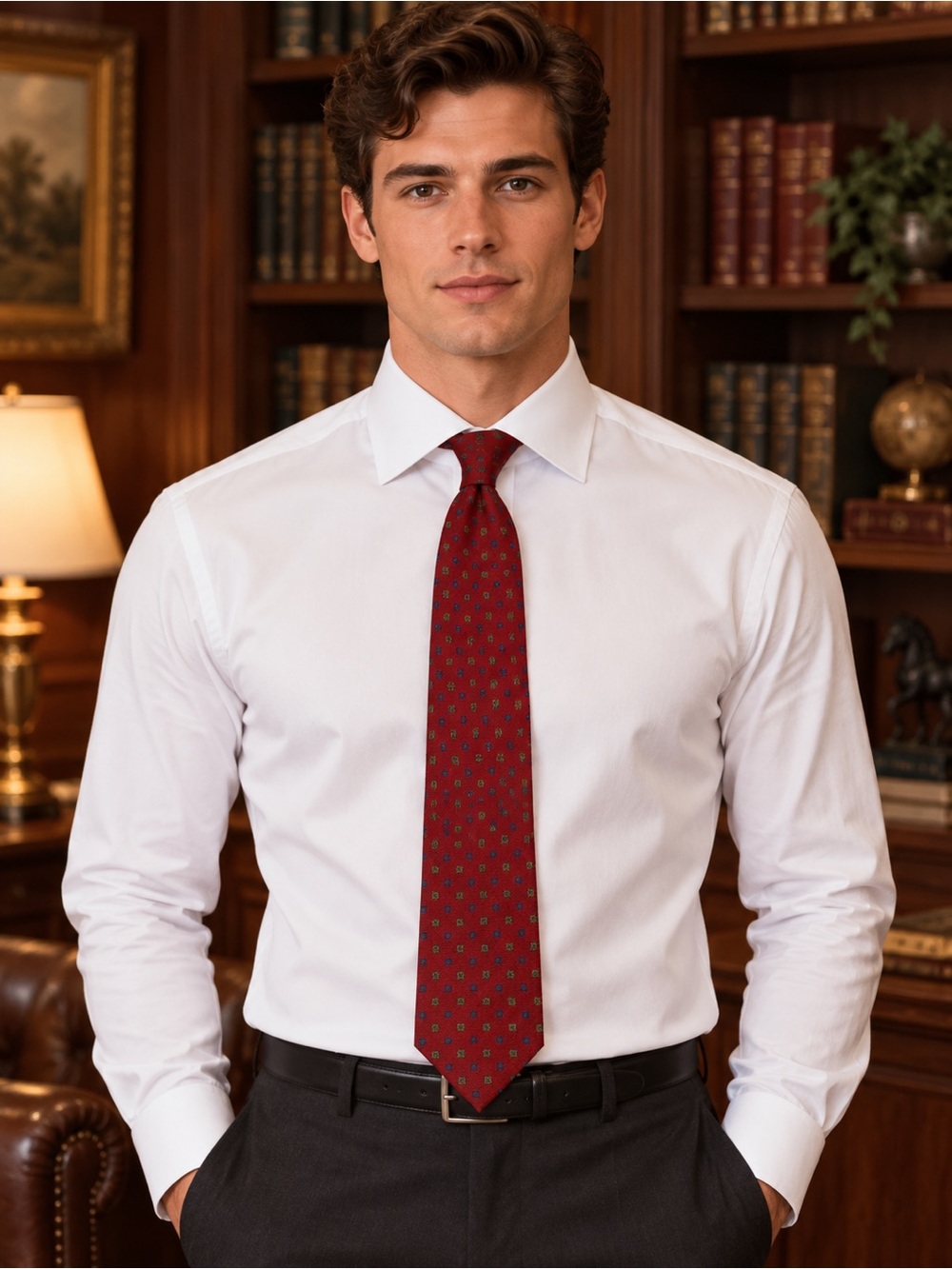 Luciano Barbera Red Silk Geometric Motif Tie